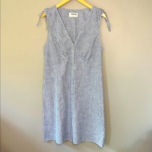The Normal Brand Lived-In Cotton Camille Mini Dress Navy Railroad‎ Stripe Size L